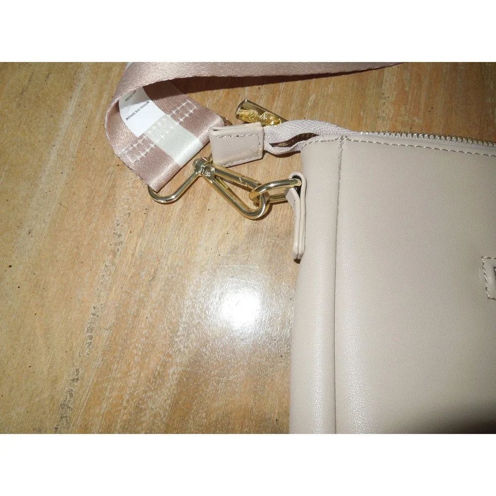Womens Vegan Leather Crossbody Bag Beige Taupe Striped Strap New